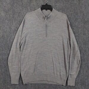 Uniqlo Sweater Mens L Gray Wool Mock Neck 1/4 Zip Pullover Tight-Knit‎
